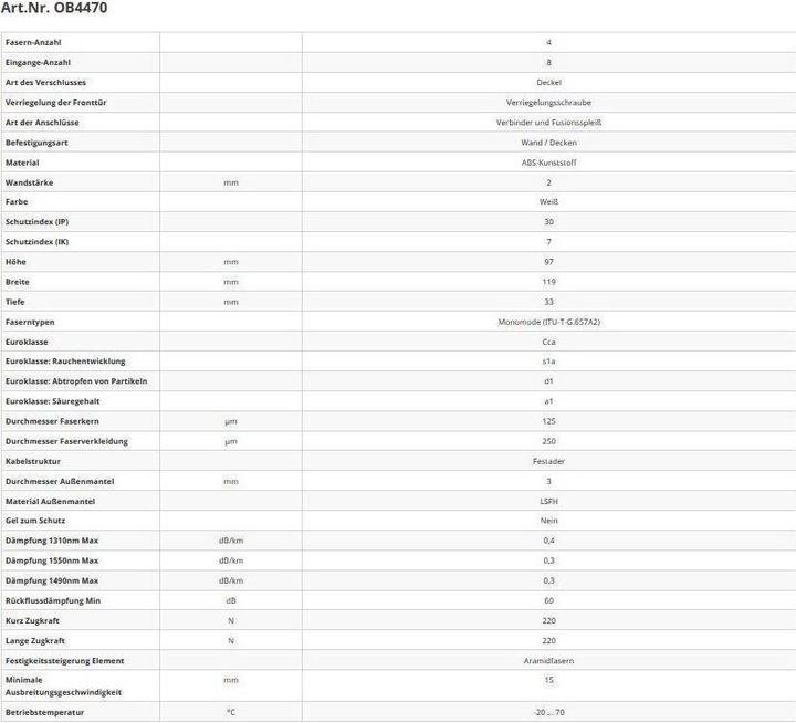 Image du produit Televes OB4470 Boîtier optique 4 sorties avec 70m de câble (Câble d'antenne)