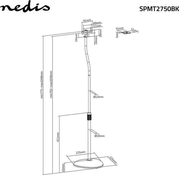 Actual product image Nedis SPMT2750BK (1 pair, Stand, Height-adjustable)