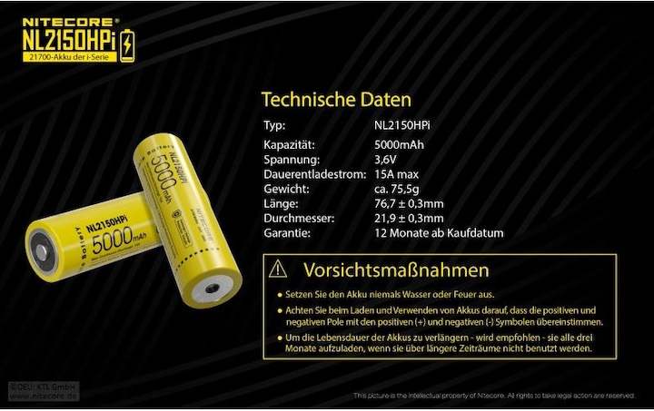 Actual product image Nitecore NL2150HPi