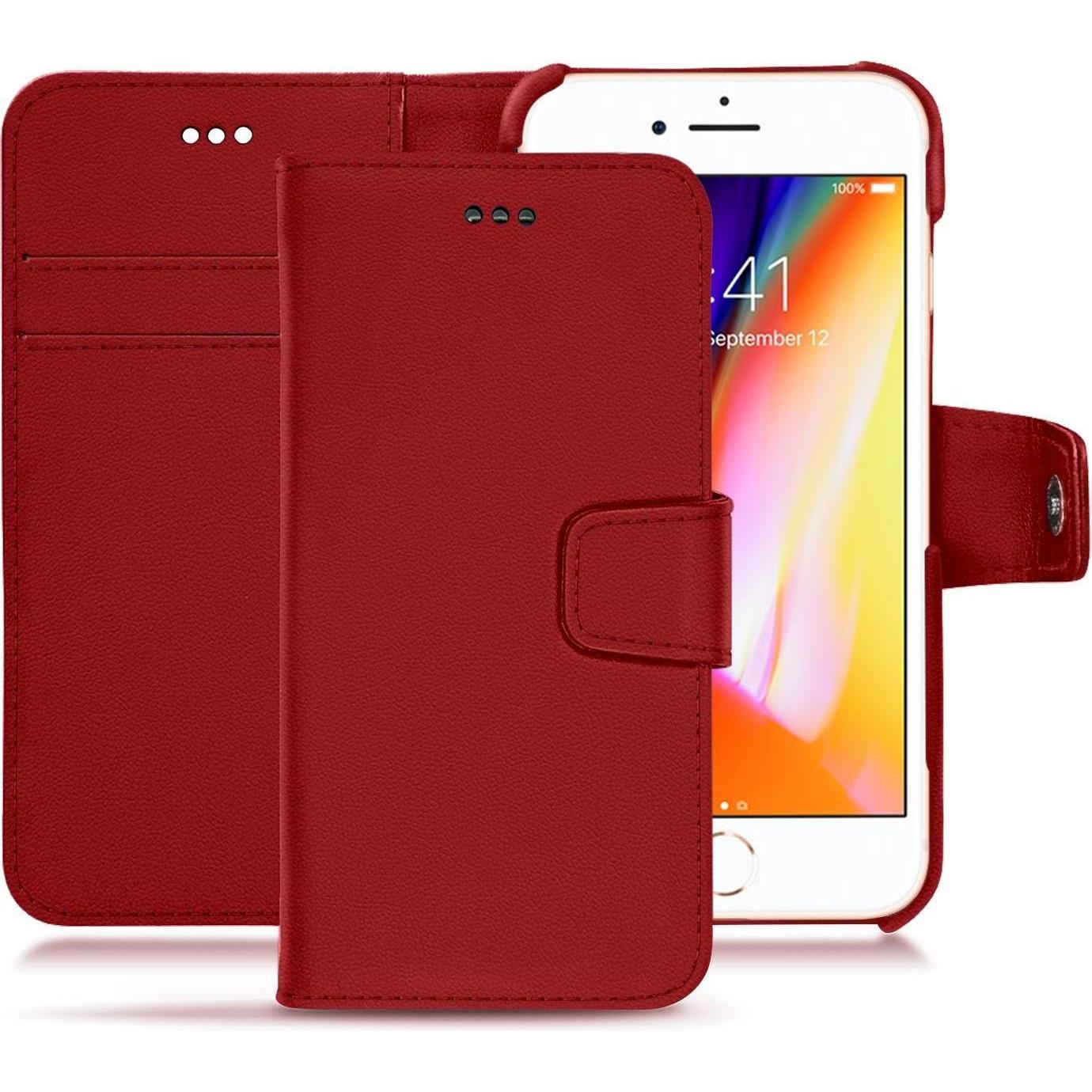 Noreve Lederschutzhülle Wallet (Apple iPhone 8), Smartphone Hülle, Rot