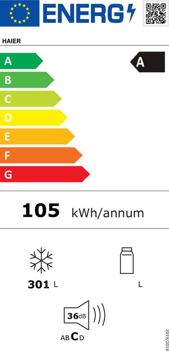 Label énergétique Haier H4F306WAH1 (Autonome, 301 l)