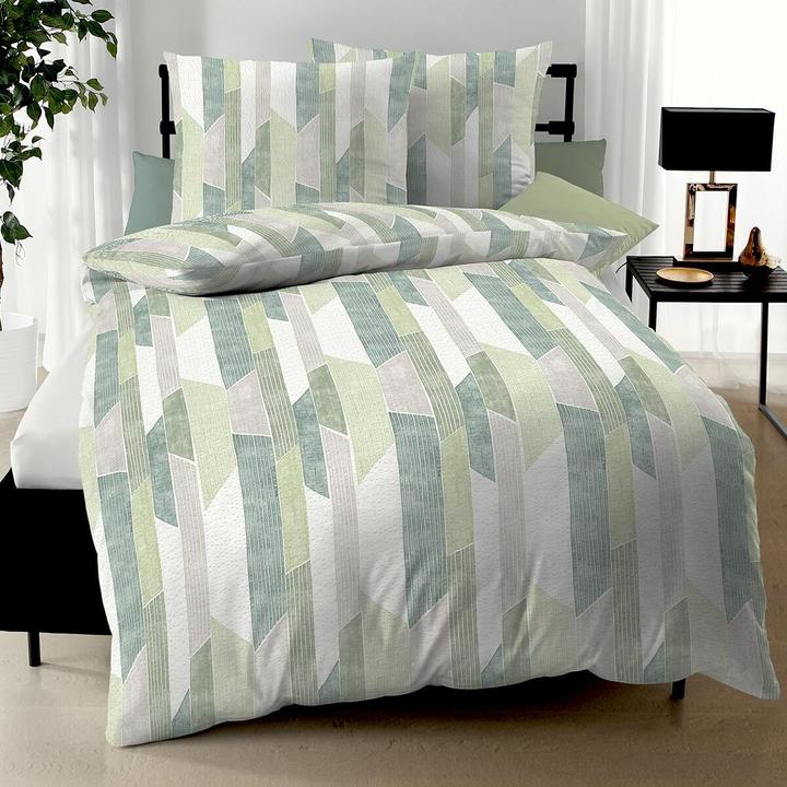 Image du produit Traumschlaf Seersucker Bettwäsche Mikado grün (Set de linge de lit, 135x200 cm + 80x80 cm)