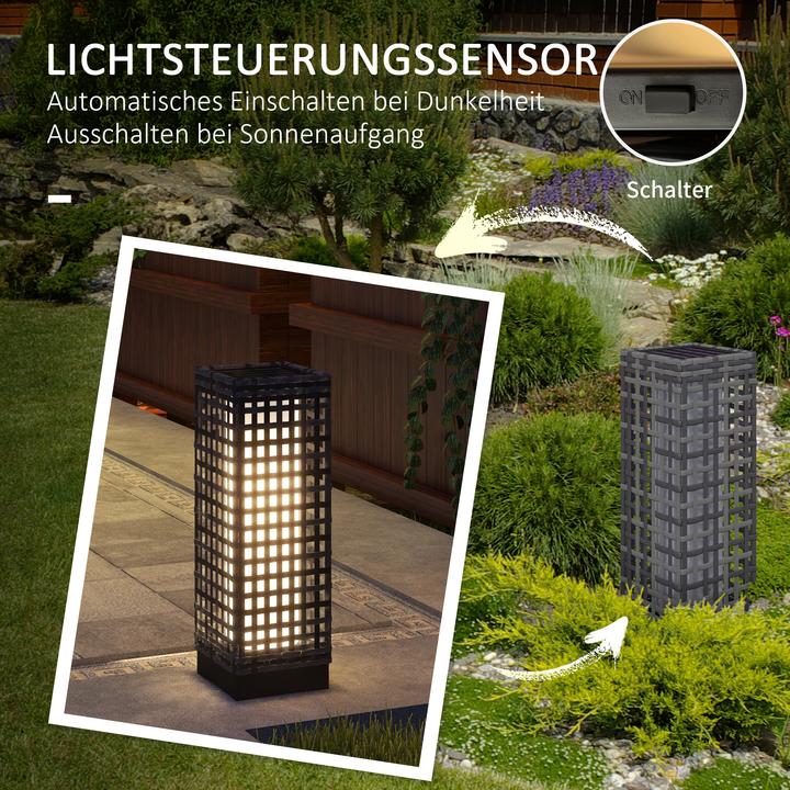 Produktbild Outsunny Rattan Solarleuchte Stahl, PE Rattan Grau (IP44)