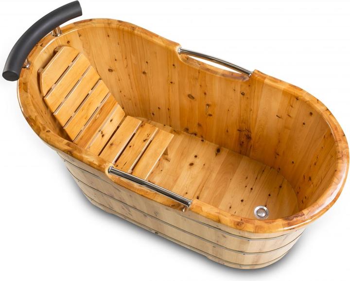 Immagine prodotto PureHaven Vasca da bagno indipendente in legno 135x67 cm in legno di cedro 120 L design ergonomico facile da (120 l, 67 cm, 135 cm)