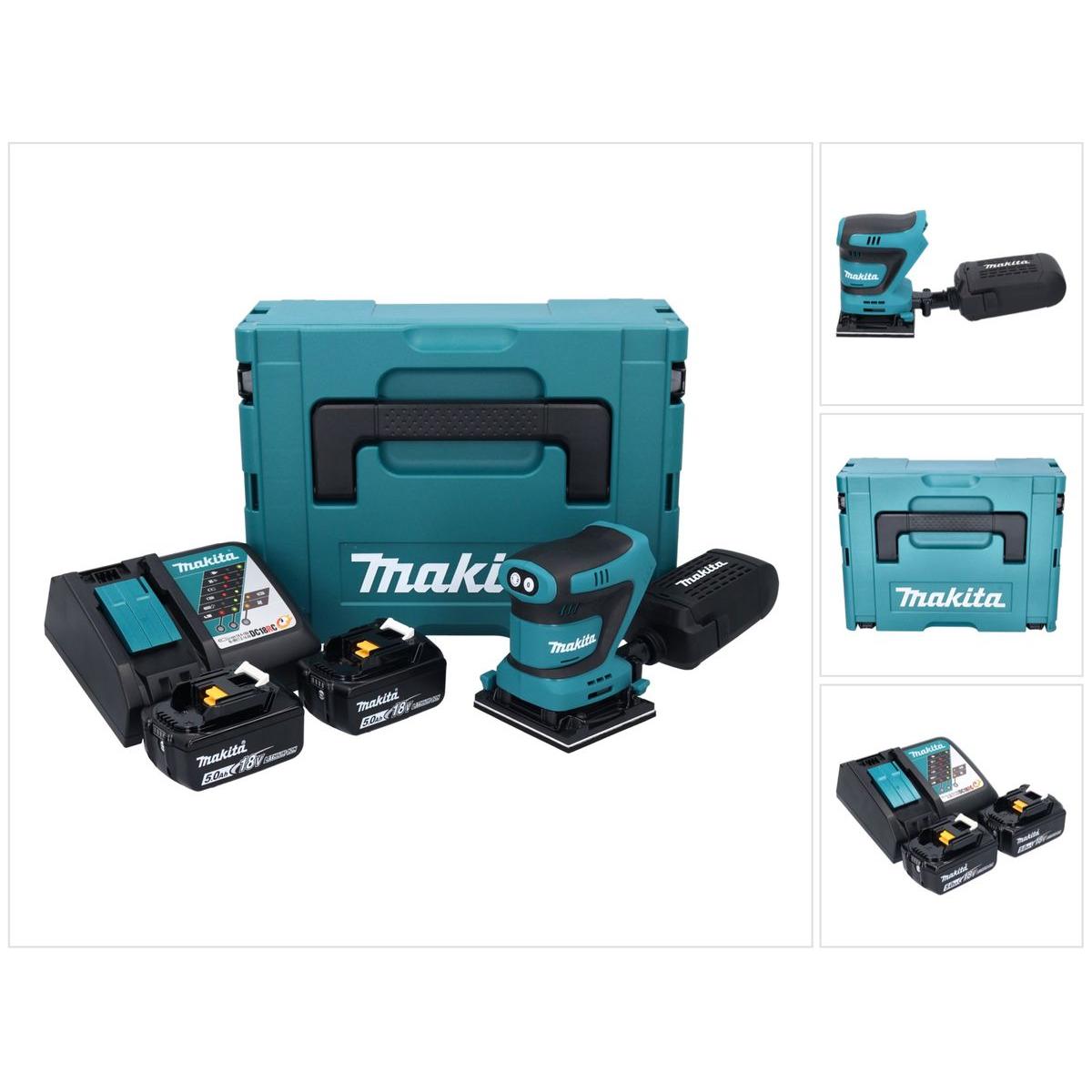 Makita, Schleifmaschine + Poliermaschine, DBO 481 RTJ Akku Schwingschleifer 18 V 112 x 102 mm + 2x Akku 5,0 Ah + Ladeger...
