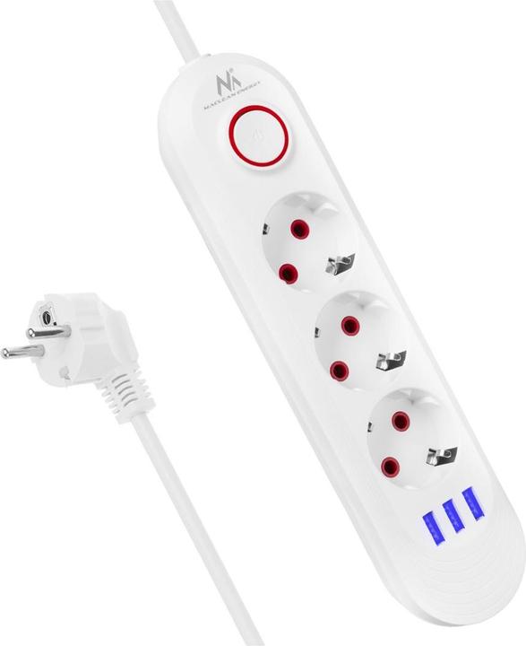 Maclean Multiple socket outlet, extension cable with 3 sockets + 3 USB ports (3x, USB-A, 1.50 m)