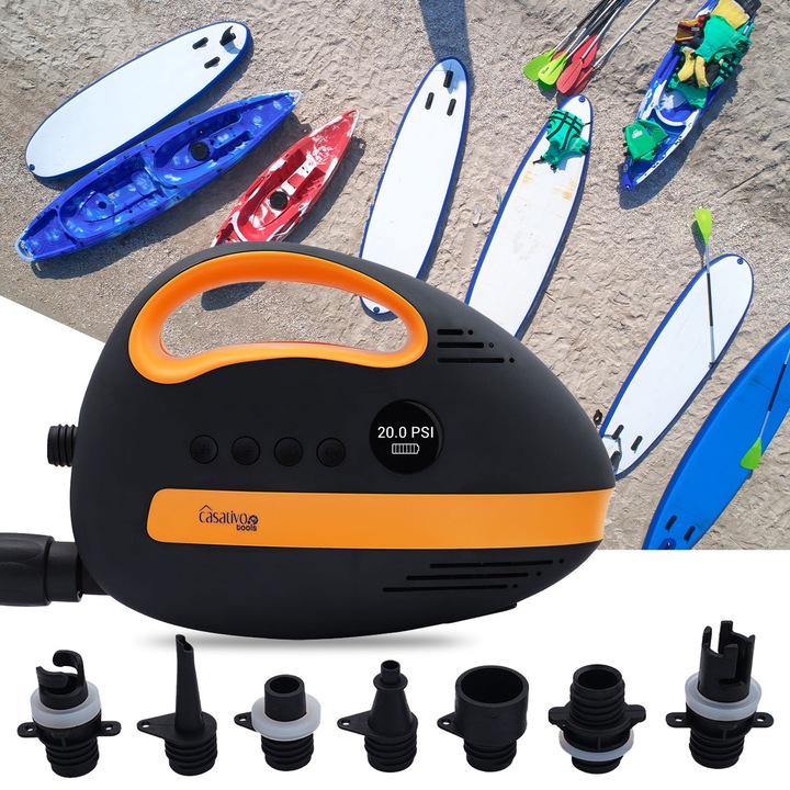 Image du produit Casativo Pompe à air avec batterie pour planches de SUP, 350 l/min, 20 PSI, USB, 12 V