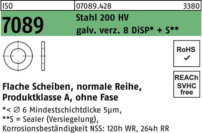 Produktbild Bufab Unterlegscheibe ISO 7089 o.Fase 5 Stahl 200 HV galv.verzinkt 8 DiSP+S