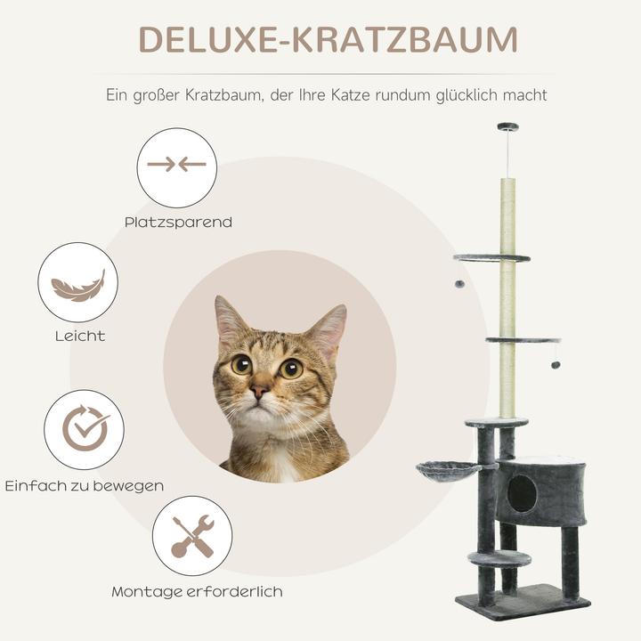 Image du produit PawHut Arbre à chat avec grotte (260 cm, Gris foncé)