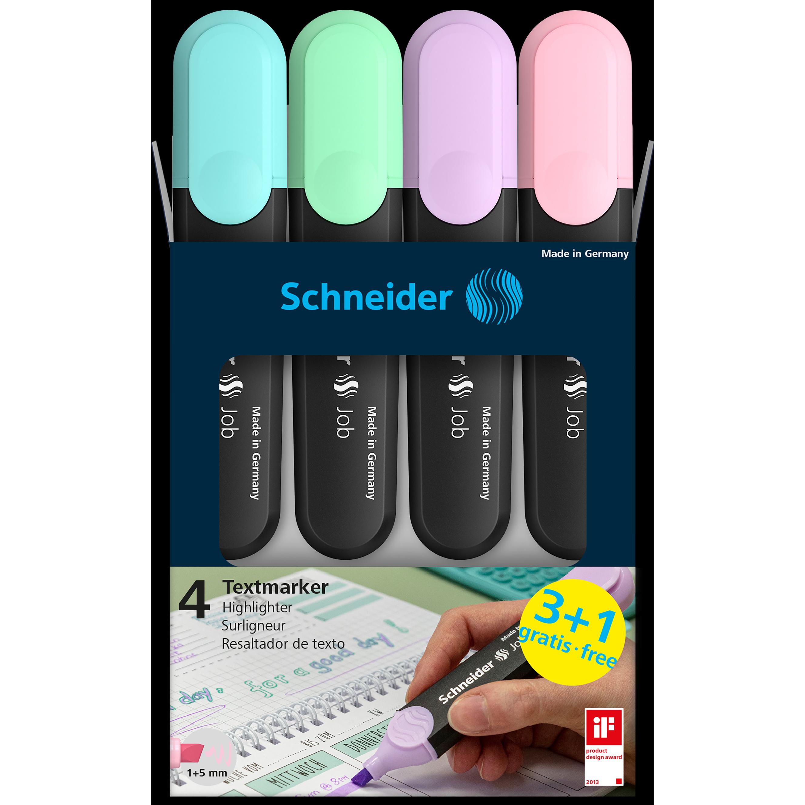 Schneider, Marker, Textmarker Job Pastell (DAA326, 6 mm, 4 x)