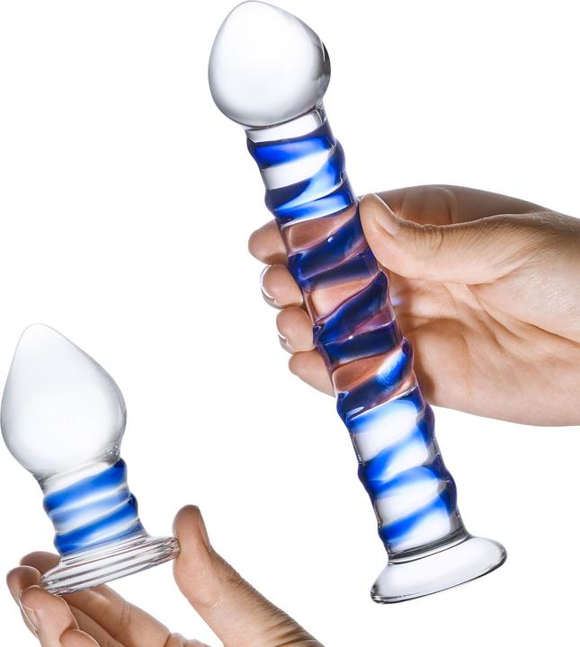 Produktbild Gläs Double Penetration Glass Swirly Dildo & Butt Plug Set 2 pcs