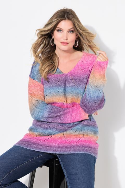 Produktbild Miamoda Pullover, Farbverlauf, Herz-Ajourmuster, V-Ausschnitt, Langarm (44)