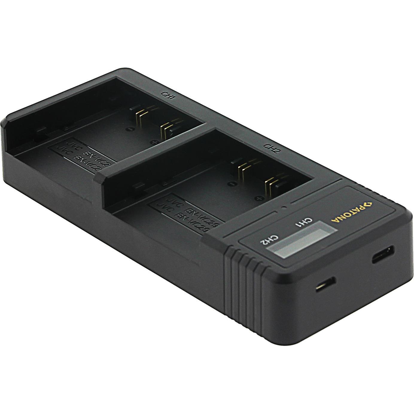 Patona Dual LCD USB Ladegerät f. JVC BN-VC296G BN-VC298G GY-HC500 HY-HC550 inkl. USB-C Kabel (Caricabatterie per fotocamere), Alimentatore fotocamera