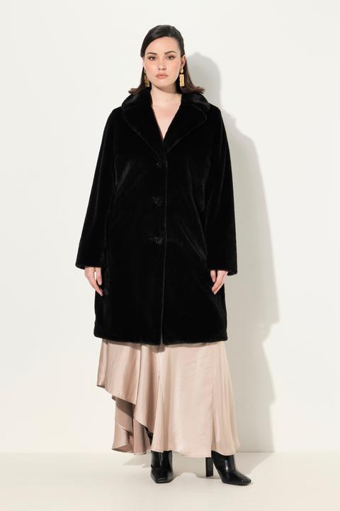 Image du produit Ulla Popken Manteau en fourrure synthétique, avec col à revers, Doublure en satin, coupe trapèze. (46, 48)