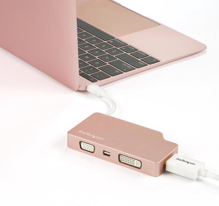 Immagine prodotto StarTech Adattatore video USB-C multiporta - Oro rosso - Adattatore display 4-in-1 da USB-C a VGA DVI HDMI o (HDMI, DVI, VGA, Mini DP, 10.40 cm)