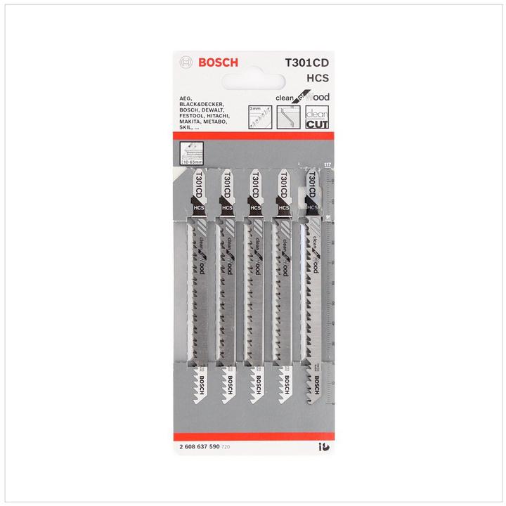 Image du produit Bosch Professional Zubehör Lame de scie sauteuse T 301 CD Clean for Wood, pack de 5