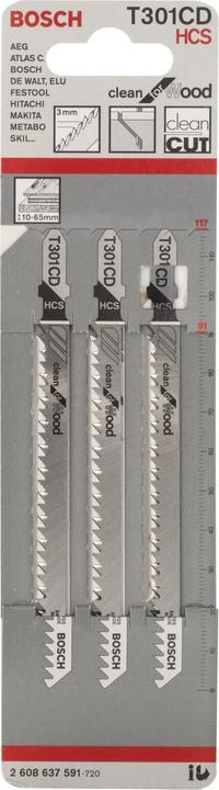 Produktbild Bosch Professional Zubehör Stichsägeblatt T 301 CD Clean for Wood, 3er-Pack