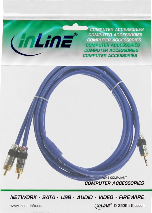 Produktbild InLine Cinch/Klinke Kabel, 2x Cinch an 3,5mm Klinke (0.50 m, 3.5mm Klinke (AUX), Cinch)