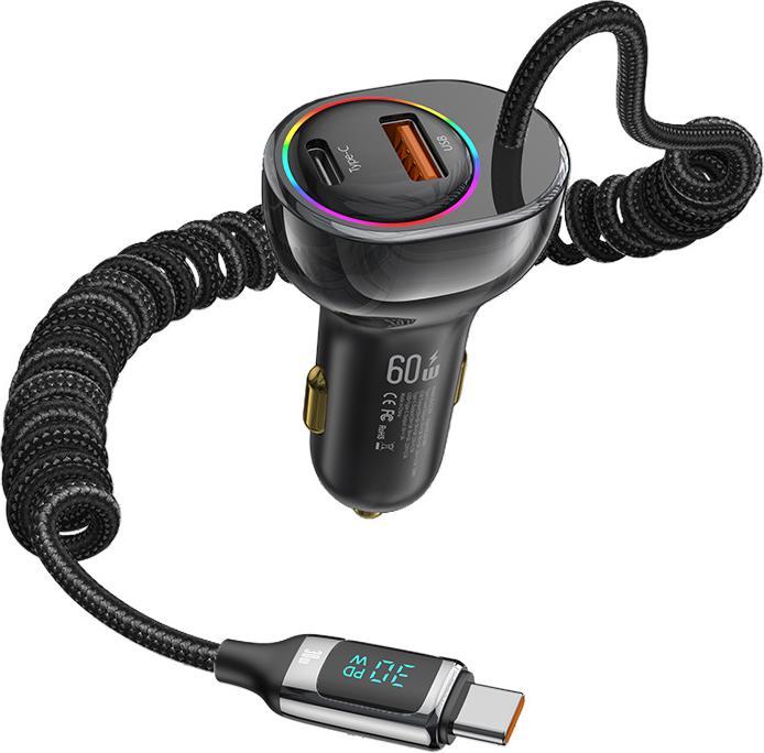 Produktbild Usams Ład. sam. C37 1xUSB+1xUSB-C 60W + kabel USB-C 30W PD+QC Fast Charge czarny/black CC192CC01 (US