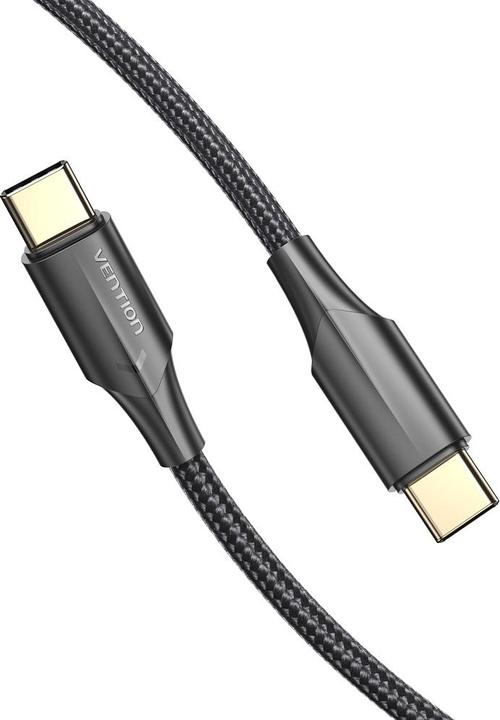 Actual product image Vention Nylon Braided USB 2.0 C Male to C Male 3A Cable 1M Black LED Type (1 m, USB 2.0)