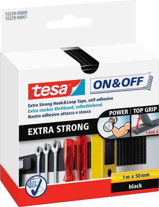 Produktbild tesa On&Off Klettband, selbstklebende Klettstreifen (50 mm)