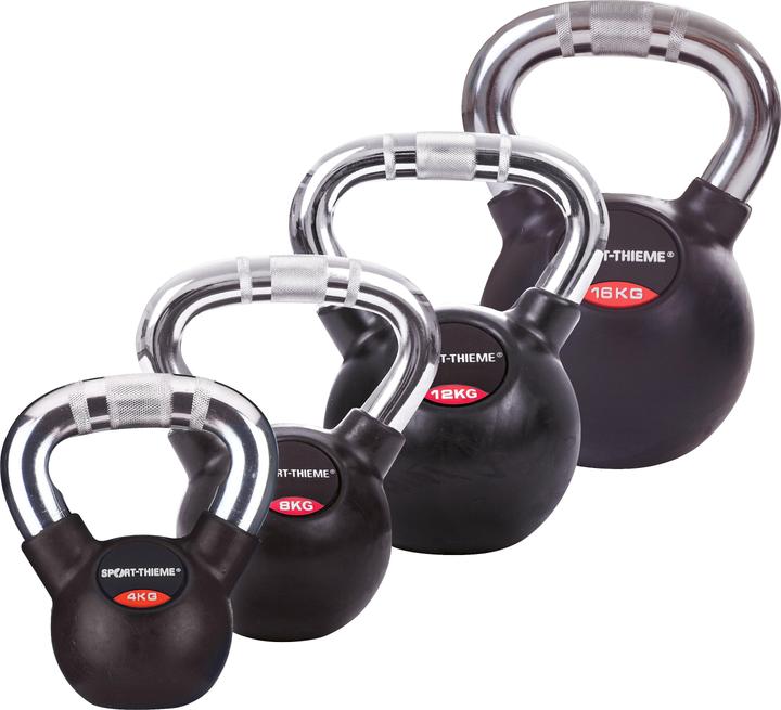 Produktbild Sport-Thieme Kettlebell-Set Gummiert mit Chrom-Griff (4 x 4 kg)