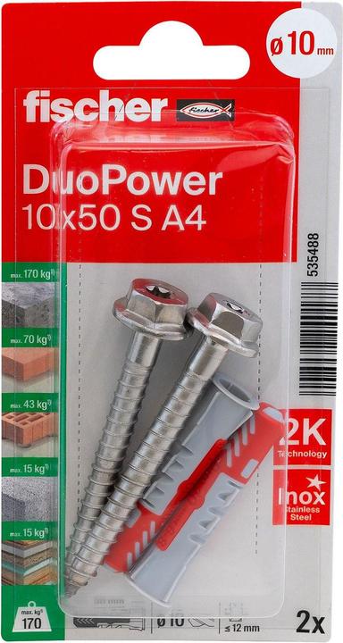 Image du produit Fischer DUOPOWER 10 x 50 avec vis A2 (2 pcs)