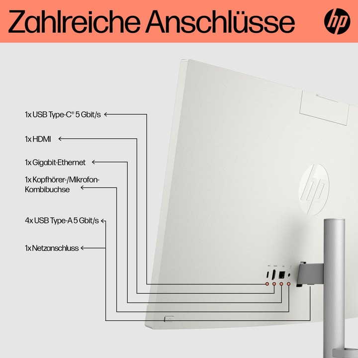 Actual product image HP 23,8" FHD IPS All-in-One R5-7520U 8GB/512GB SSD Win11 24-cr0400ng (AMD Ryzen 5 7520U, 8.19 GB, 512 GB)