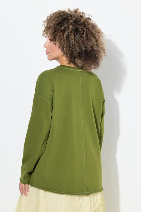 Produktbild Ulla Popken Sweatshirt, Pailletten-Schriftzug, V-Ausschnitt, Langarm (54)