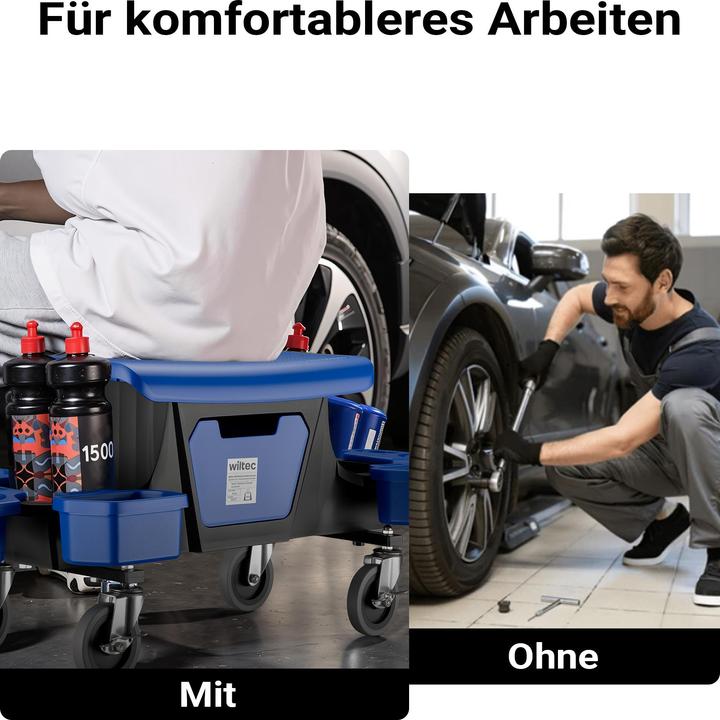 Produktbild Wiltec Rollsitz 150kg Werkstatthocker Rollhocker Werkstattstuhl Arbeitshocker