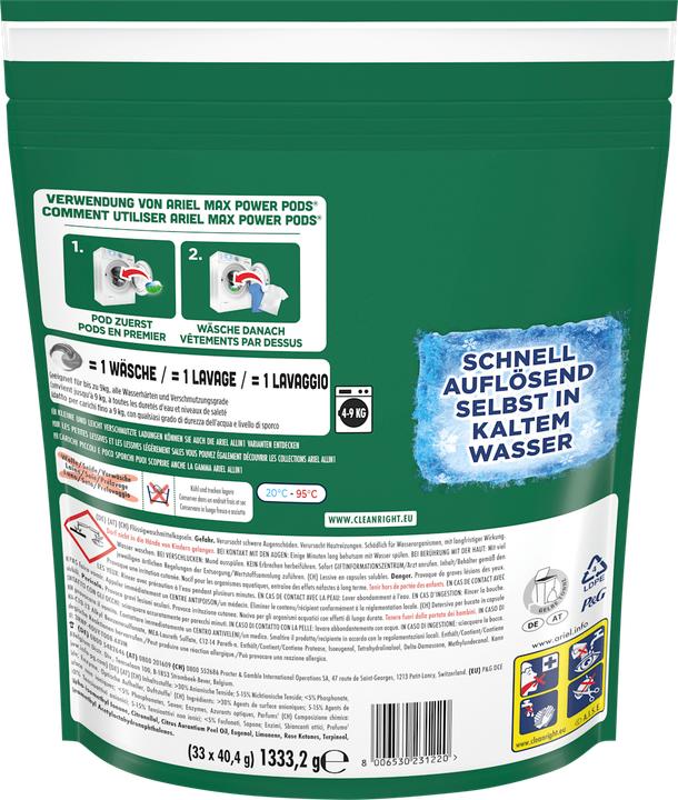 Actual product image Ariel MaxPower Pods Color Waschmittelpods 33 WL (33 Washing cycles, PODs)