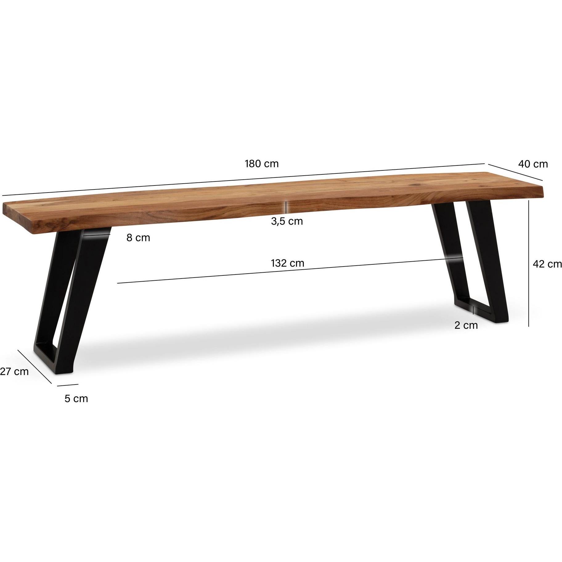 Thumbnail - FineBuy, Sitzbank, Esszimmerbank Sitzbank 180 cm Akazie Massivholz Essbank Baumkante Gross (180 cm)