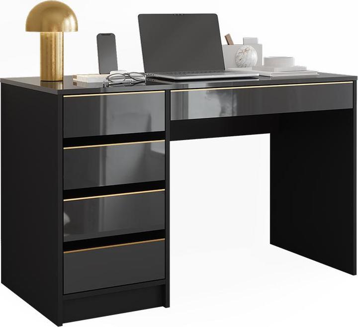 Actual product image Vicco Desk Sherry, Black high gloss/Gold, 55 x 120 cm with drawers (120 x 55 x 75 cm)