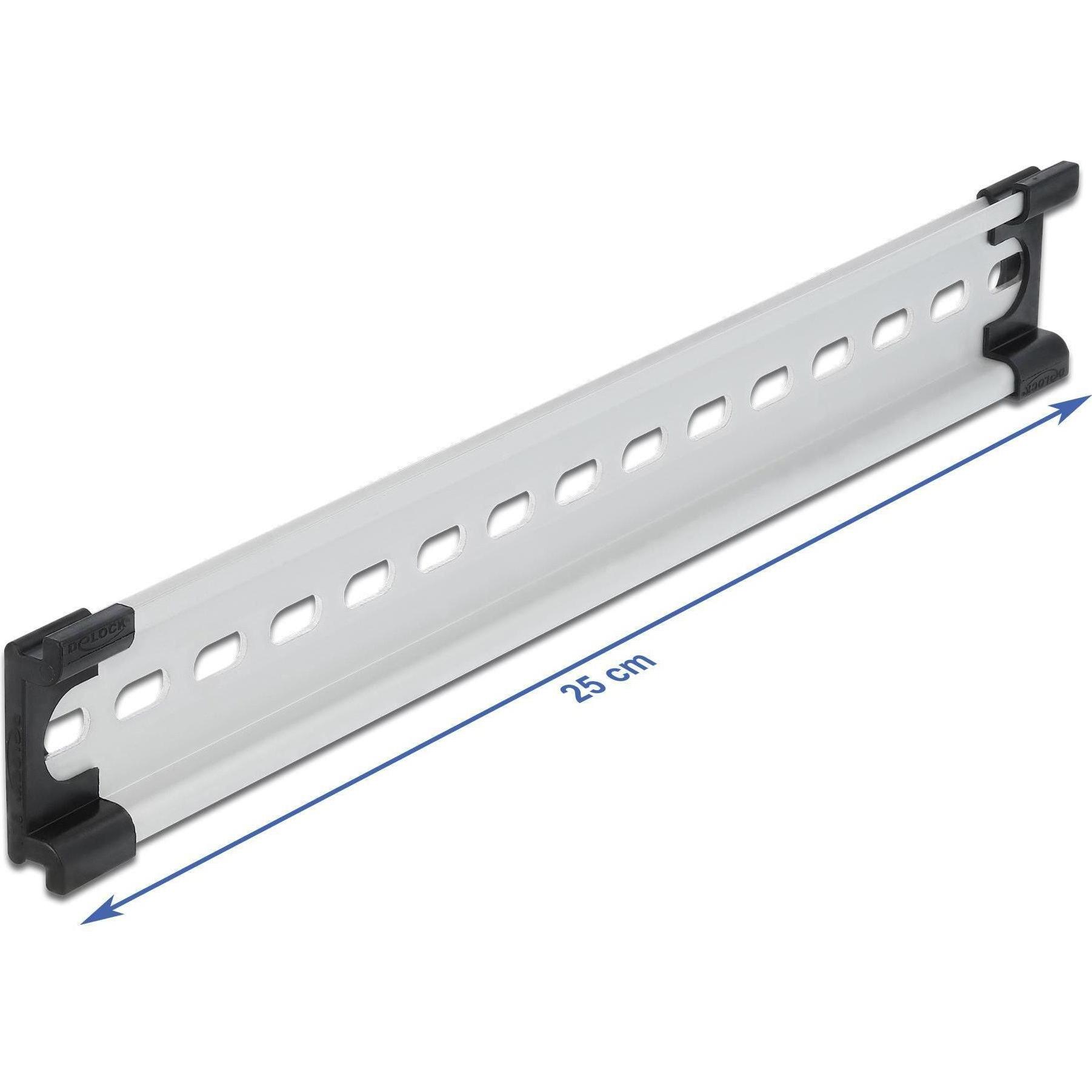 Delock Hutschiene 35 x 7,5 mm, 25cm aus Aluminium, Schlitzlöchern, Serverschrank Zubehör, Grau