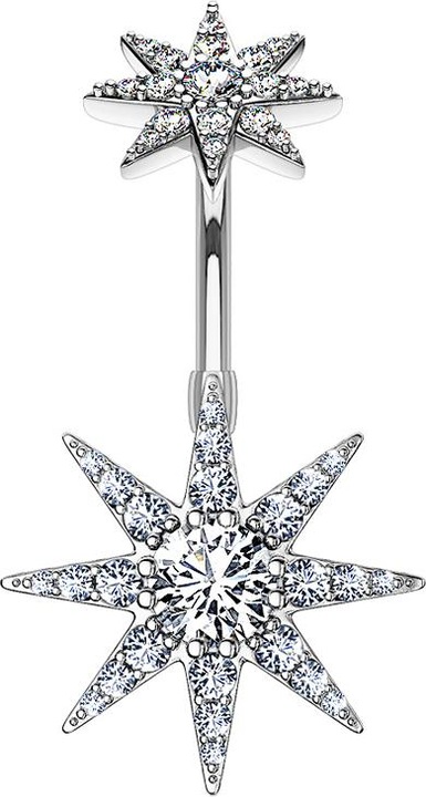 Image du produit Star Piercing Banane femelle argent double étoile (Laiton, Acier chirurgical 316L)
