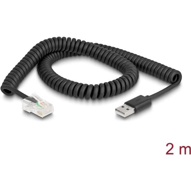 Delock RJ50 zu USB 2.0 Typ-A Barcode Scanner Spiralkabel 2 m, Barcode-Scanner Zubehör