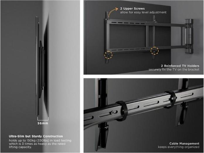 Image du produit equip 152.4cm 60inch-254cm 100inch Support mural fixe et incurvé pour TV (Mur, 100", 100 kg)