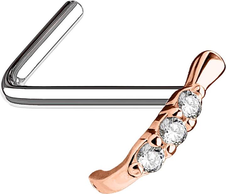 Produktbild Star Piercing Nasenstecker gewinkelt rosegold Raupe mit Kristallen (Messing, Chirurgenstahl 316L)