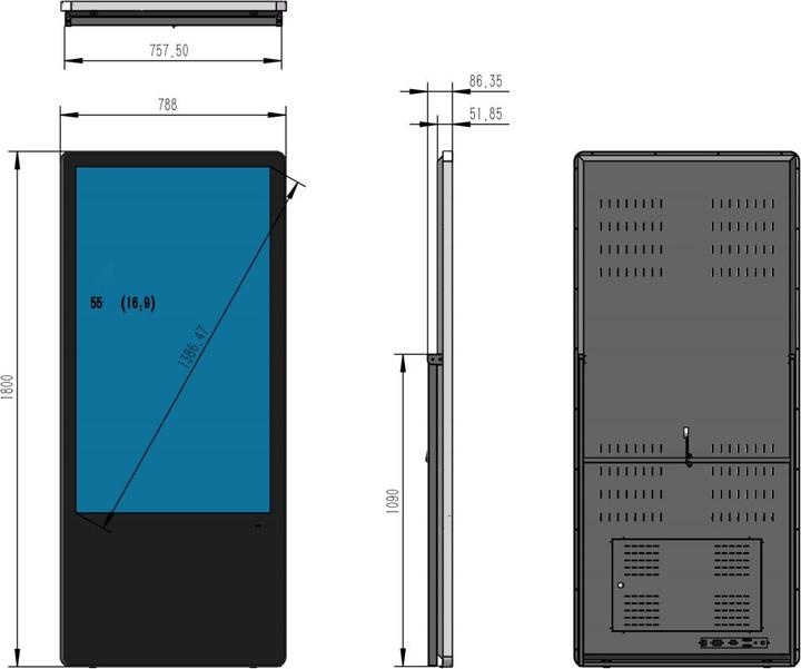 Image du produit DSS Présentoir multimédia 55", portrait, métal, rabattable (55")
