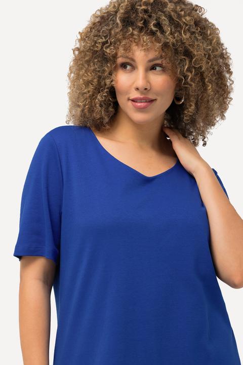 Actual product image Ulla Popken Double Layer Rounded V-Neck Slim Fit Tee (62)