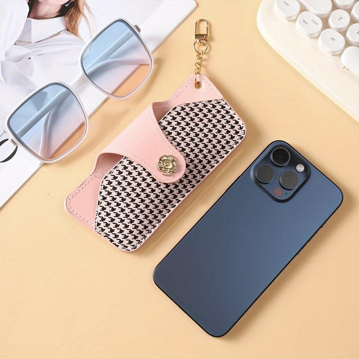 Actual product image Only-Bags.Store Simple PU leather glasses case with chain - modern and minimalist design for portability