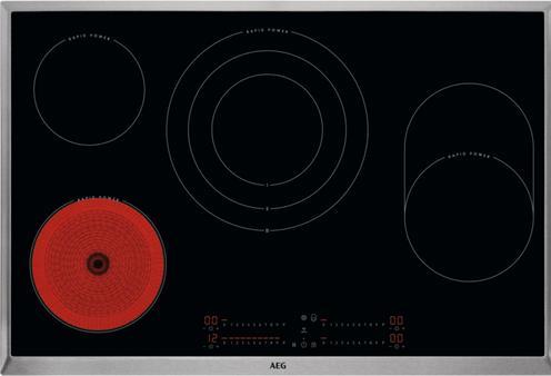 AEG HK857870XB Self-contained hob / Radiant heated / Hob²Hood / 80 cm / Stainless steel frame / 4 (76.60 cm, Glass ceramic hob)