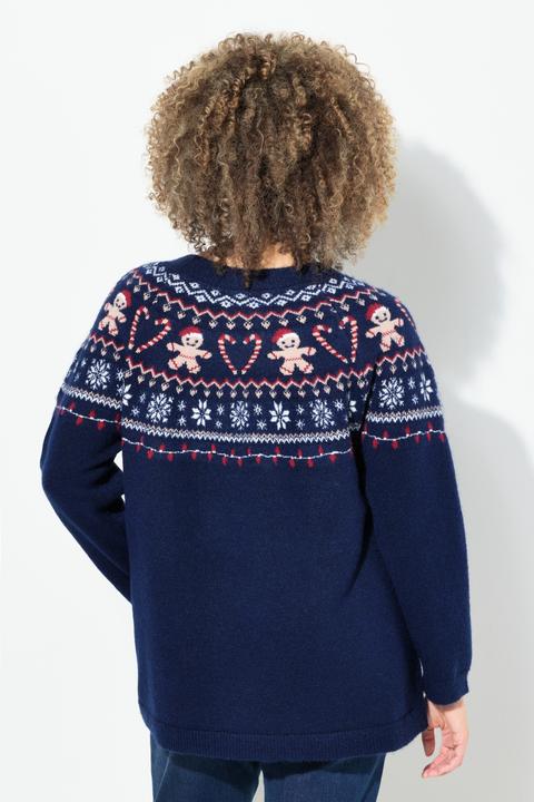 Image du produit Ulla Popken Pull de Noël à motif norvégien, col rond et manches longues (58)