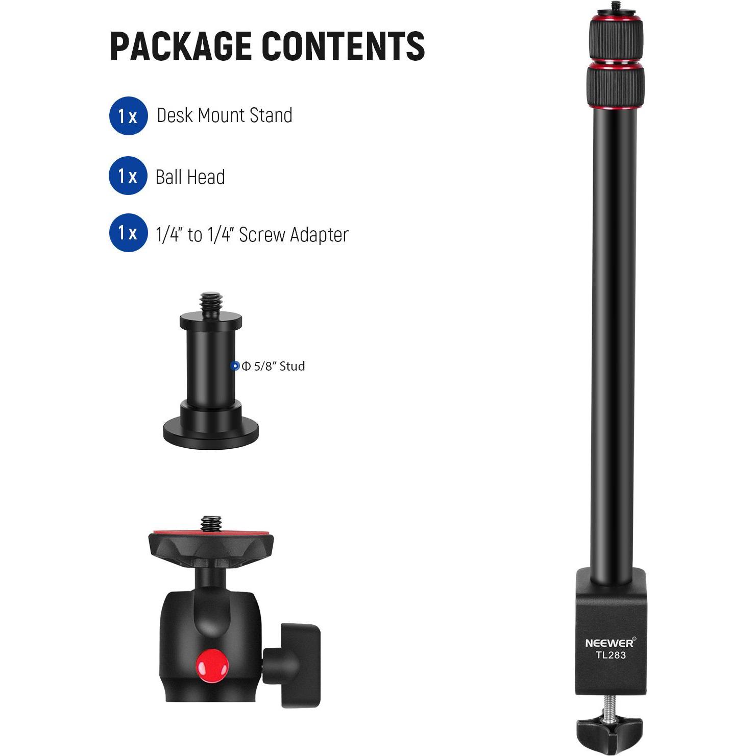 Neewer Metal Desk Mount Stand With Ball Head & 1/4" Screw (Metallo), Treppiede