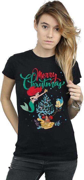 Actual product image Disney Womens/Ladies Princess Ariel Merry Christmas Cotton T-Shirt (S)