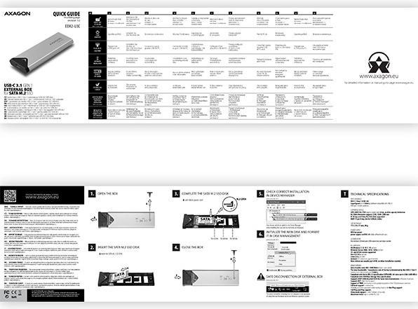 Actual product image Axagon EEM2-U3C - SSD Enclosure - M.2 - M.2 - SATA - 5 Gbit/s - USB Connectivity - Weak (M.2)