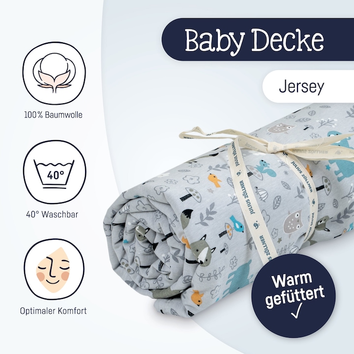 Produktbild Julius Zöllner Decke Jersey gefüttert 70/100, Smart Friends (70 x 100 cm)
