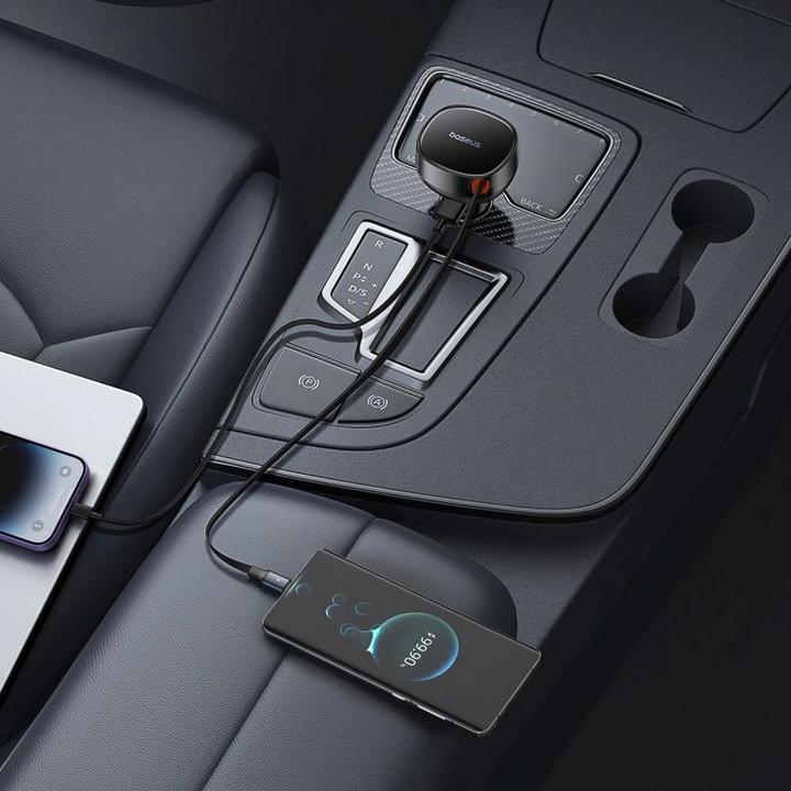Actual product image Baseus Enjoyment Pro Car Charger U+Retractable iP Cable 55W Cluster - Black
