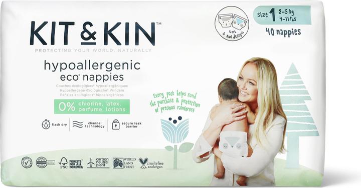 Actual product image Kit & Kin Nappies (Size 1, Pack, 40 Piece)