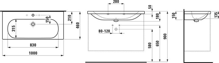 Actual product image Laufen Washbasin LUA 100x46cm ub o ÜL ÜLK u ge. o HL we LCC (460 mm, 1000 mm)